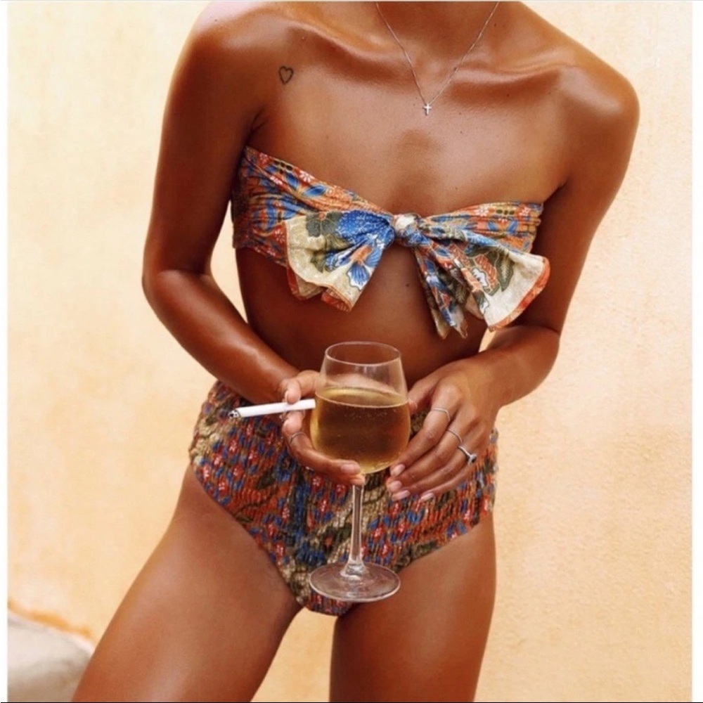 The Naked Tiger+Andi Bagus Bardot Batik Cotton Smocked Hi Waist Bikini Set